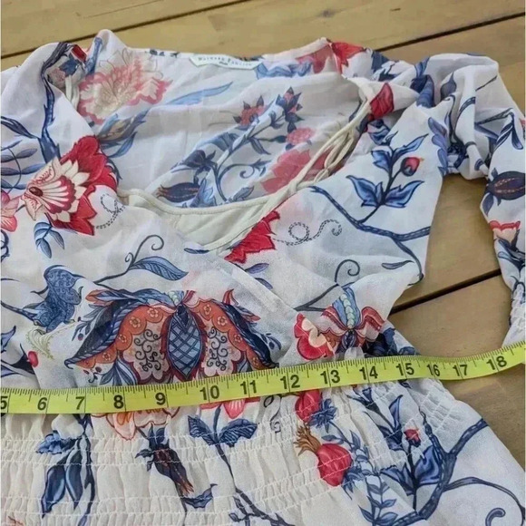 Floral Midi Dress - Cream with Red and Blue Accents - Picture 4 of 5